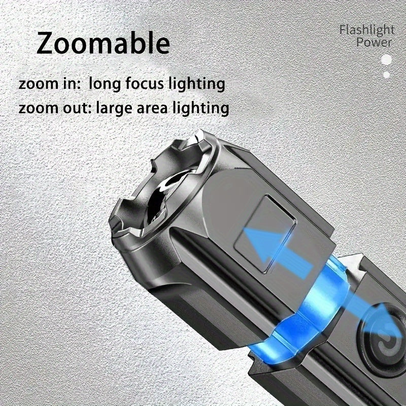 1 pc Lanterna potente com zoom, lanterna pequena portátil multifuncional para uso externo, luz com zoom telescópico