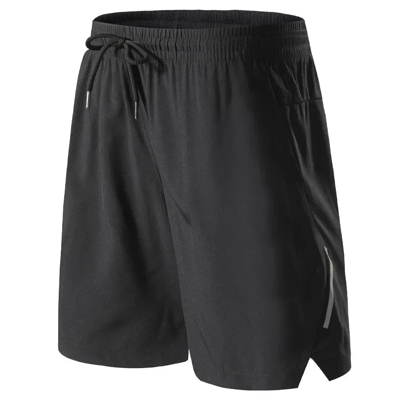 Pantalones cortos deportivos para hombre con banda reflectante y bolsillos