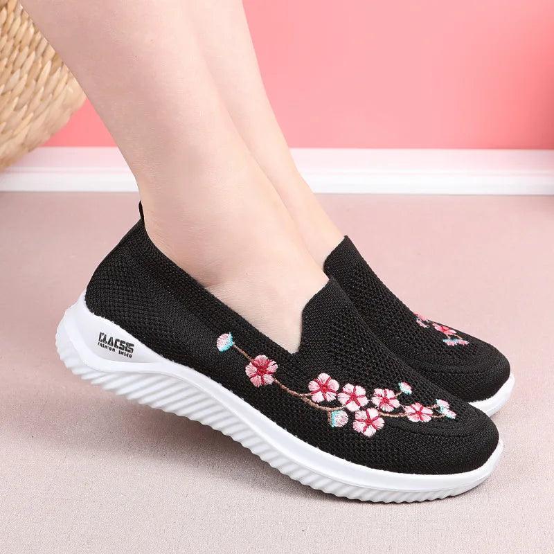 Zapatillas deportivas cómodas con flores para mujer