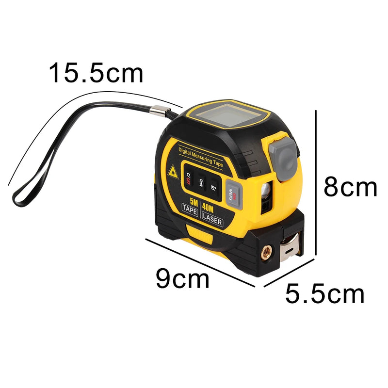 Cinta métrica - Telémetro láser con luz de fondo, cinta métrica, pantalla LCD, dispositivo de medición, medidor de distancia, 5 m, 3 en 1