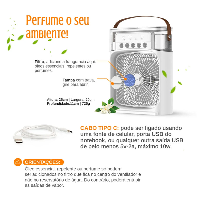 Mini aire acondicionado, aire acondicionado, humidificador, ventilador, portátil, USB, LED, dormitorio, sala de estar, oficina, escritorio, tanque de 600 ml, manija