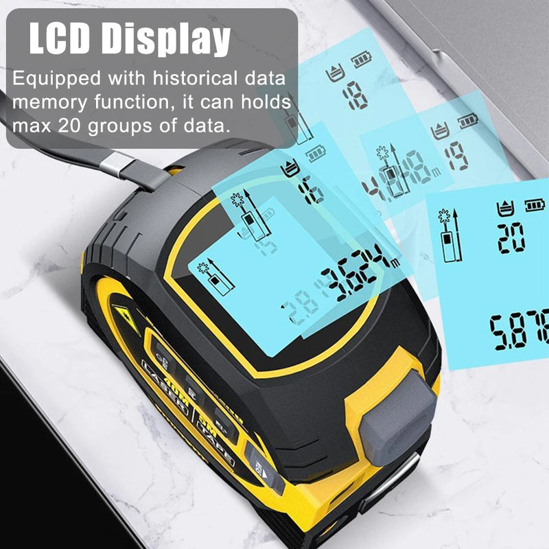 Trena - Telêmetro a laser com luz de fundo, fita métrica, display LCD, dispositivo de medição, medidor de distância, 5m, 3 em 1