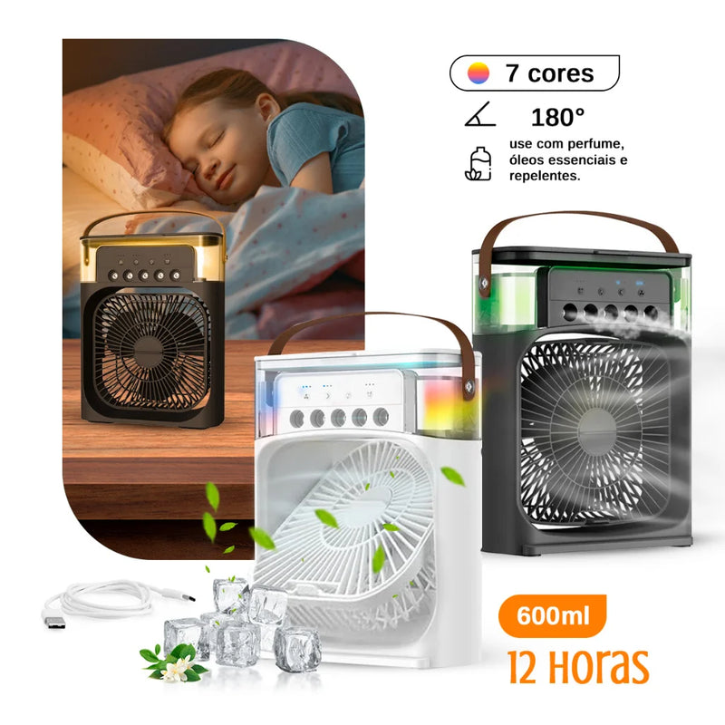 Mini aire acondicionado, aire acondicionado, humidificador, ventilador, portátil, USB, LED, dormitorio, sala de estar, oficina, escritorio, tanque de 600 ml, manija