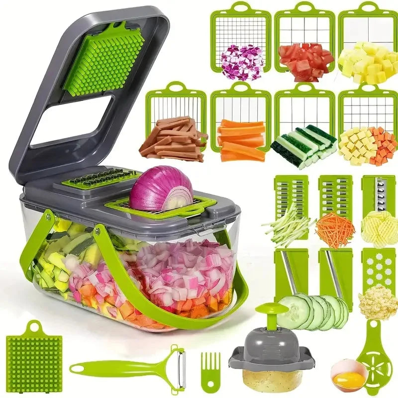 Cortador de Alimentos Multifuncional 16/25 em 1 - Grey green 25 sets