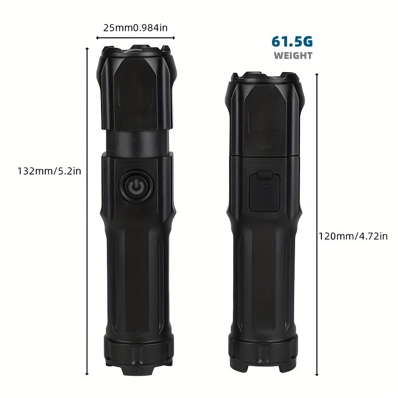 1 linterna potente con zoom, linterna pequeña portátil multifuncional para exteriores, luz con zoom telescópico